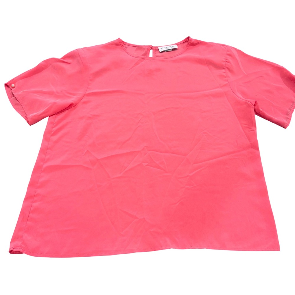 Vintage Short Sleeve Blouse Pearl Accent Womens Large Pink Jack Mulqueen